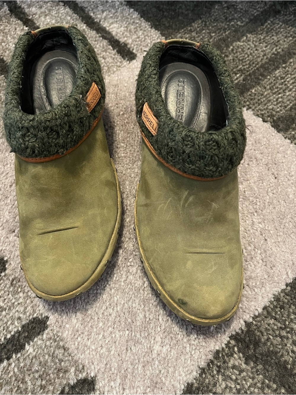 Merrell Olive Green Knit-Trim Slip-On Mules